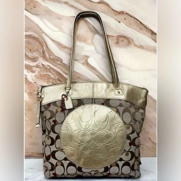 Coach Gold and Brown Tote Bag - Picture 1 of 16